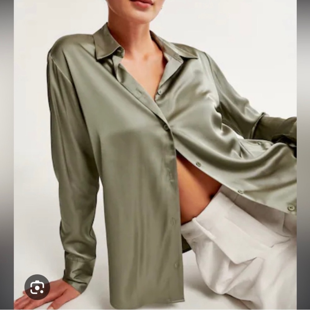 Abercrombie & Fitch sage satin button down blouse